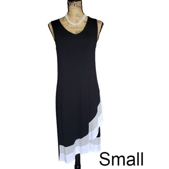 Women's Sleeveless Black and White Asymmetrical Tank Stretch Casual Dress Small - Picture 1 of 7